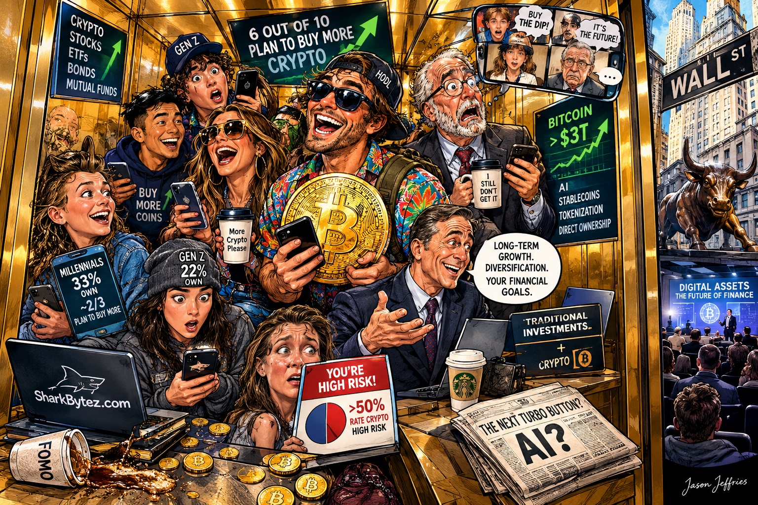 Chart showing cryptocurrency investors planning to increase holdings versus traditional assets from Schwab 2026 Modern Wealth Survey